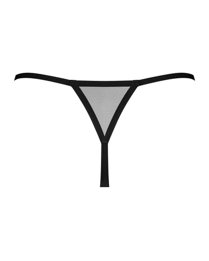 Трусики-стрінги Obsessive Novenes crotchless thong, M/L, сітка, стрепи, прикраса зі стразами