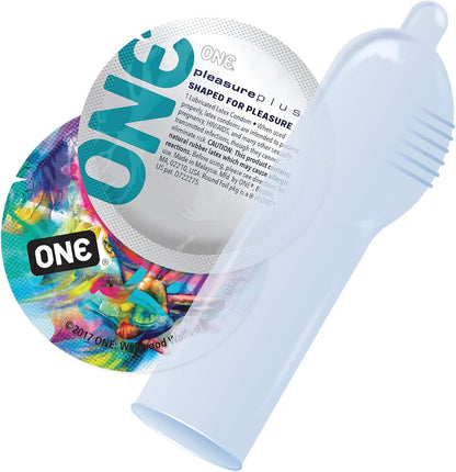 Набір презервативів ONE Pleasure Plus, 100 шт, з ребристою ділянкою на кінці, паковання-тубус