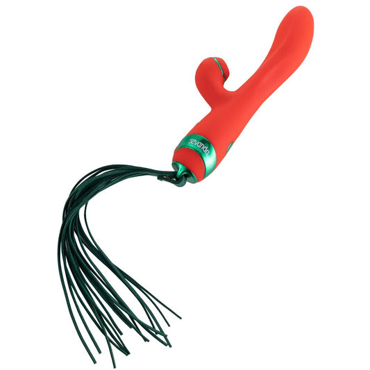Вібратор-кролик з пульсацією та флогером LOCKINK SEVANDA Whip Vibrating Massage Wand, червоно-зелений