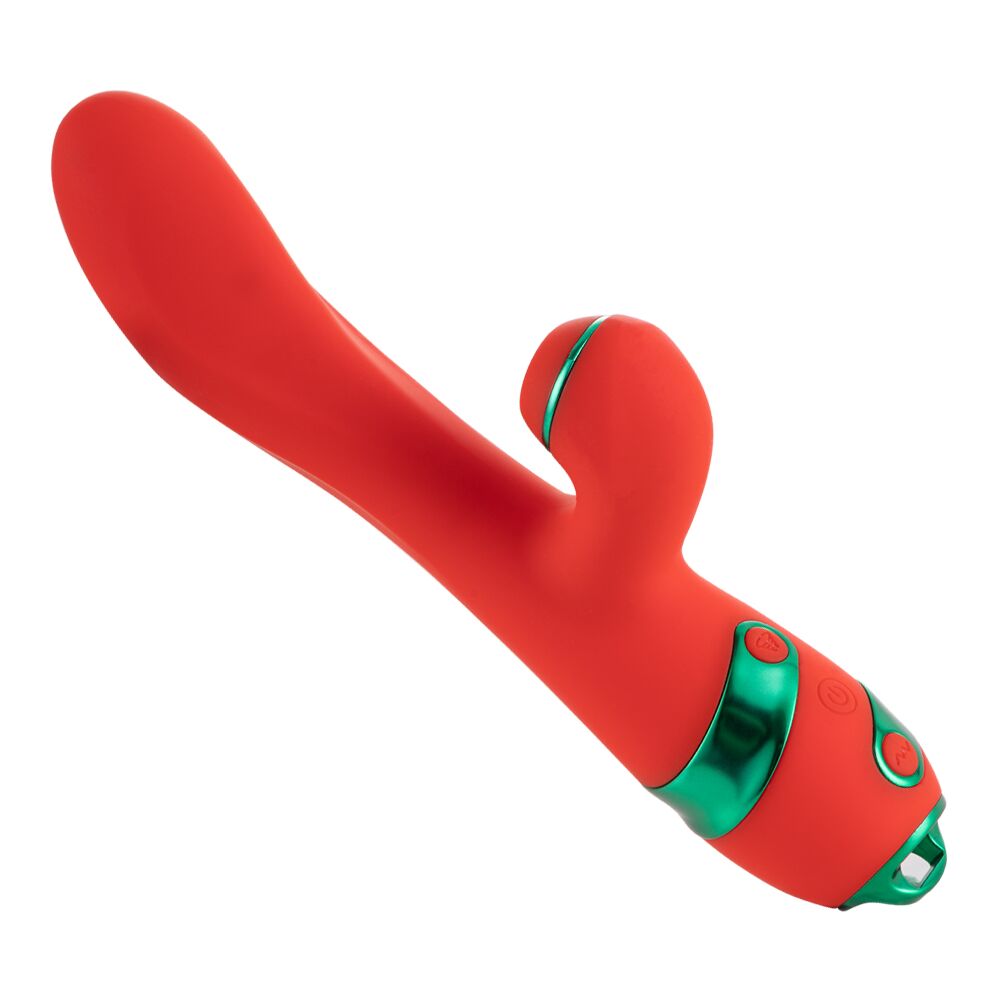 Вібратор-кролик з пульсацією та флогером LOCKINK SEVANDA Whip Vibrating Massage Wand, червоно-зелений