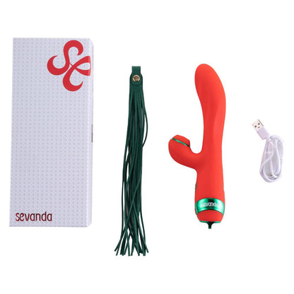 Вібратор-кролик з пульсацією та флогером LOCKINK SEVANDA Whip Vibrating Massage Wand, червоно-зелений