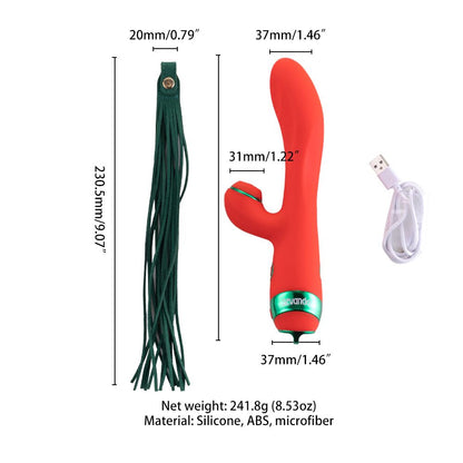Вібратор-кролик з пульсацією та флогером LOCKINK SEVANDA Whip Vibrating Massage Wand, червоно-зелений