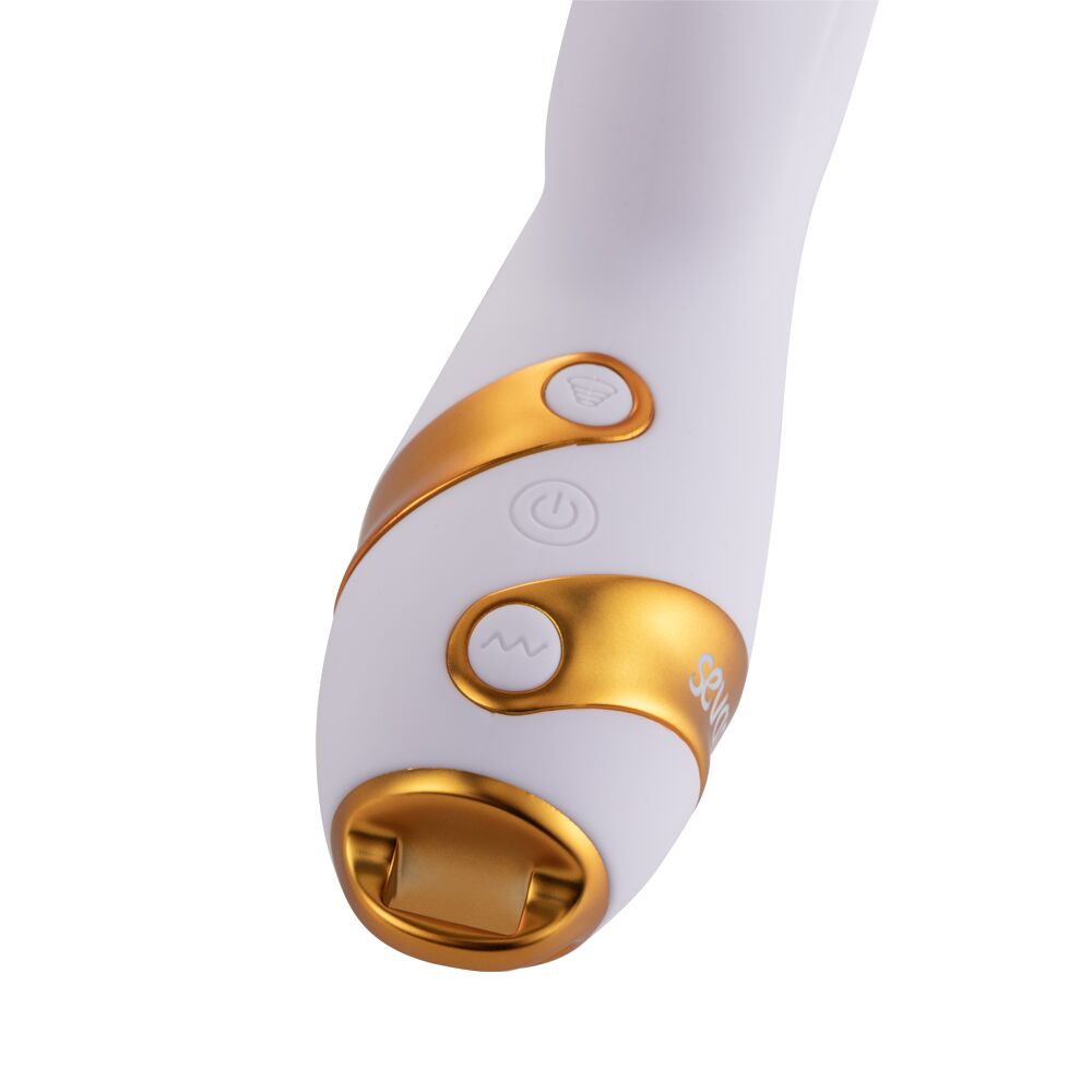 Вібратор-кролик з пульсацією та флогером LOCKINK SEVANDA Whip Vibrating Massage Wand, біло-золотий