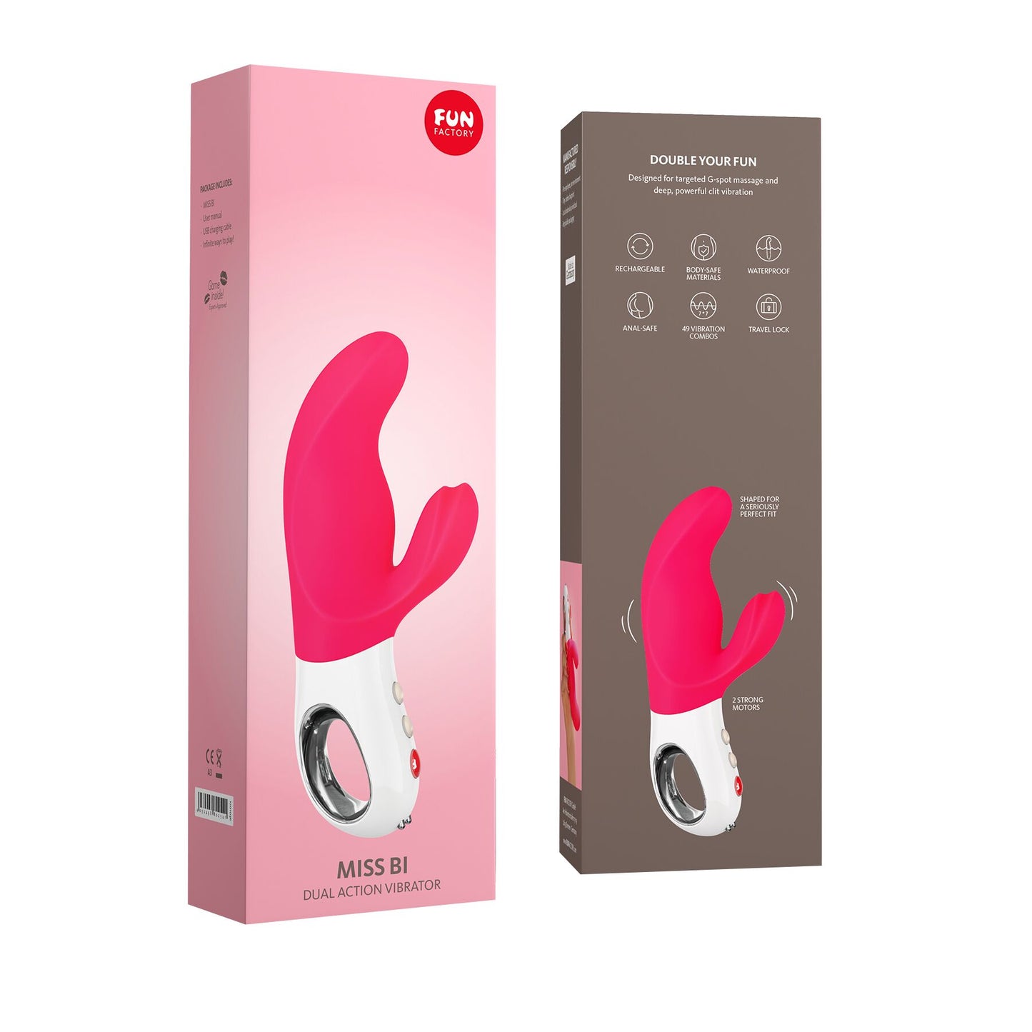Вібратор-кролик Fun Factory MISS BI pink/white, 2 незалежні мотори, діаметр 4,2 см