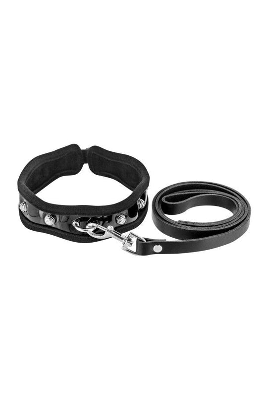 Повідець з натуральної шкіри Fetish Tentation Premium Patent leather chocker and leash