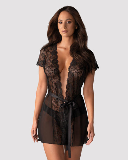 Пеньюар Obsessive Alluria peignoir & thong S/M