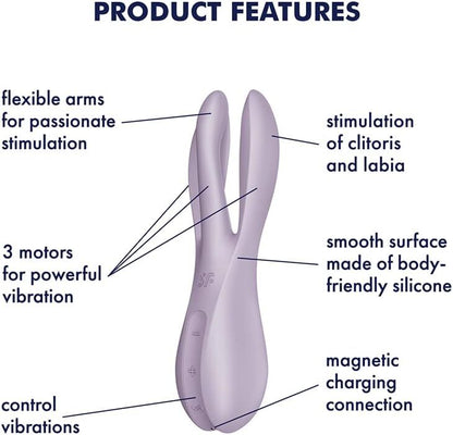 Кліторальний вібратор Satisfyer Threesome 2 Violet, 3 гнучкі пальчики, 3 мотори