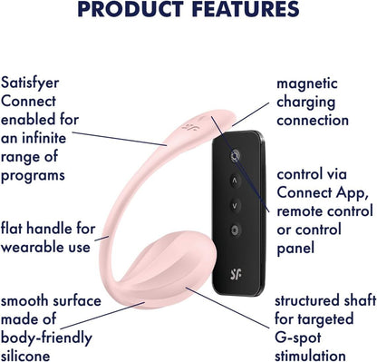 Смарт-віброяйце Satisfyer Ribbed Petal Connect App Rose, керування зі смартфона, пульт ДК