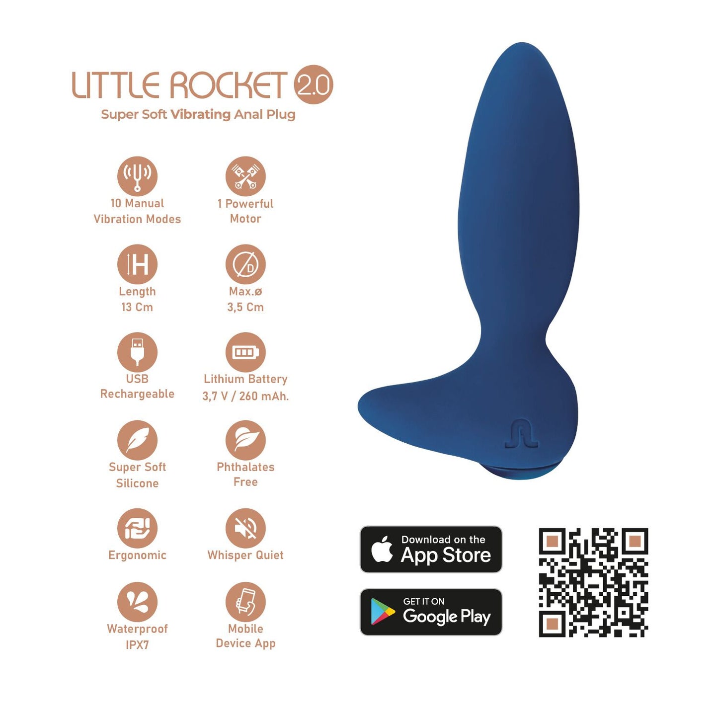 Анальна смарт-вібропробка Adrien Lastic Little Rocket 2.0, 10 режимів, подвійний силікон