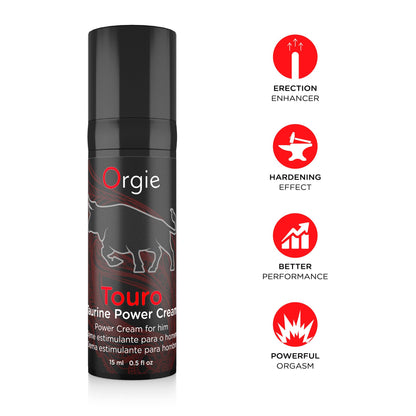 Крем для посилення ерекції Orgie Touro Power Cream, 15 мл, з таурином, гінкго та коренем женьшеню