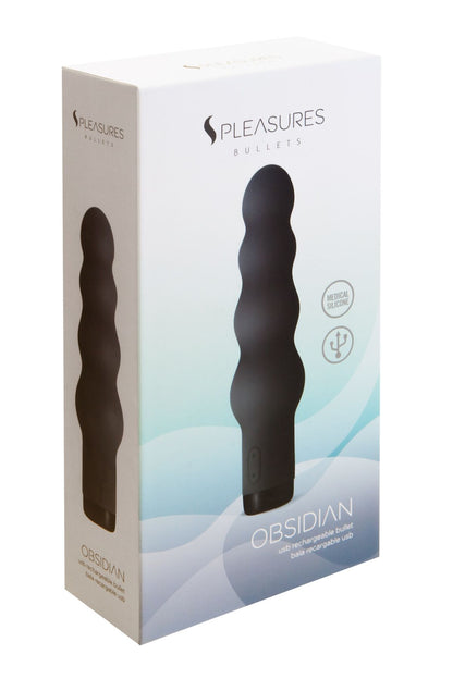 Вібратор S Pleasures Bullets Obsidian, чорний, у вигляді ряду кульок, 10 режимів, діаметр 4 см