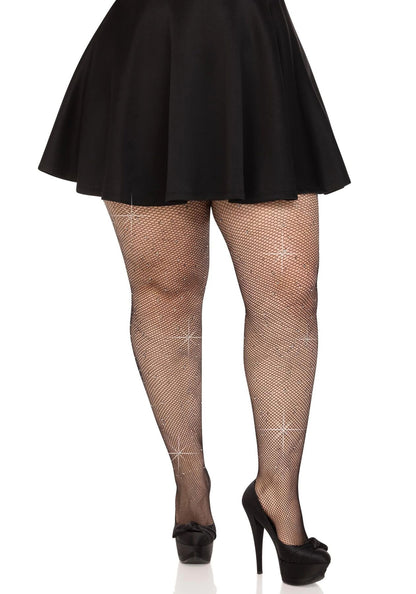 Колготки Leg Avenue Rhinestone micro net tights Plus size Black, дрібна сітка, стрази