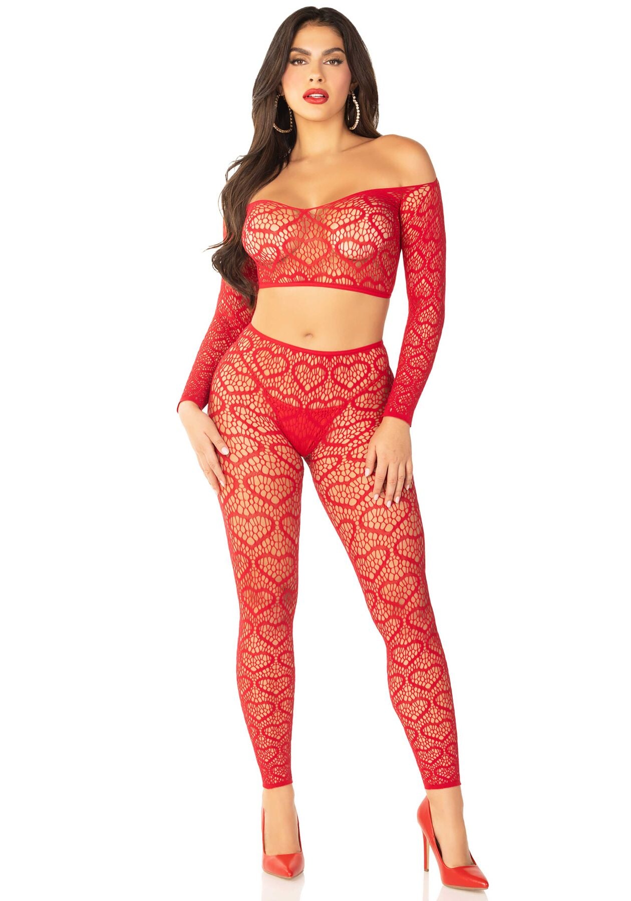 Комплект Leg Avenue Off The Shoulder Top and Footless Tights One Size, Red