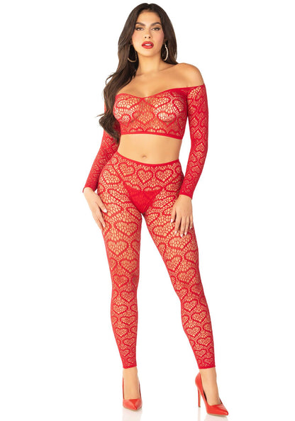 Комплект Leg Avenue Off The Shoulder Top and Footless Tights One Size, Red