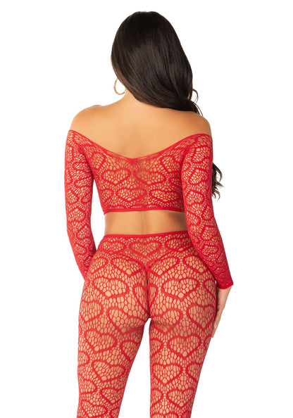 Комплект Leg Avenue Off The Shoulder Top and Footless Tights One Size, Red