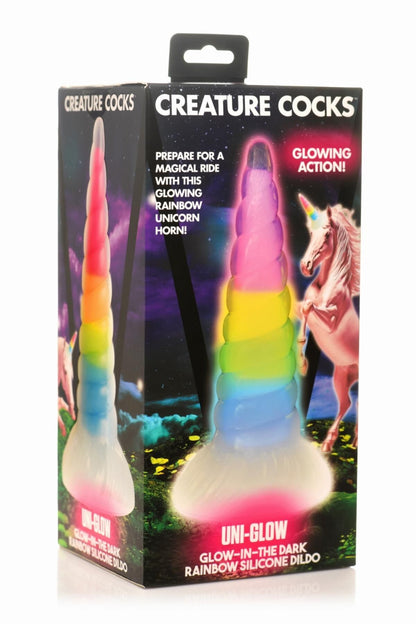 Фентезійний фалоімітатор Creature Cocks Luminescent Rainbow Silicone Dildo, світиться в темряві, 19,6 см